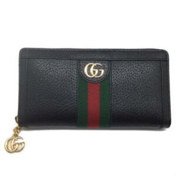 Gucci Wallet Ophidia Green Zip Long Leather Red Black - Picture 1 of 7